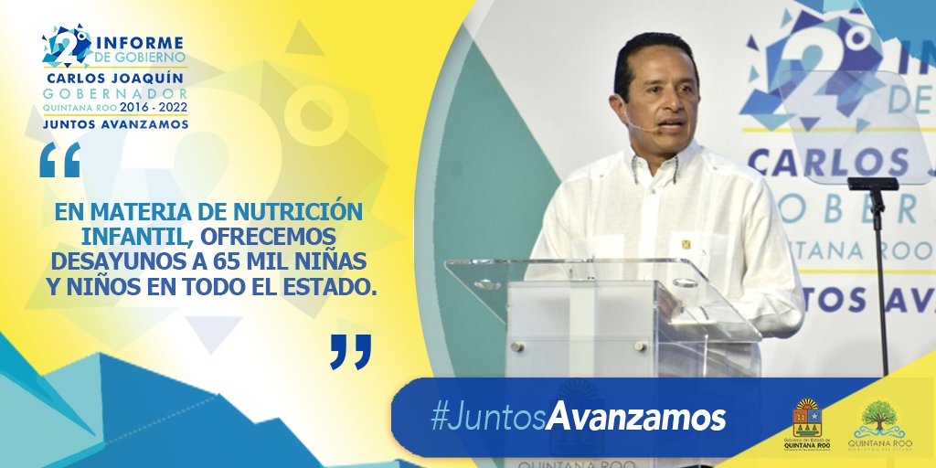 CarlosJoaquin's tweet photo. El servicio de alimentación en las escuelas de tiempo completo benefició a los alumnos de 140 colegios. #JuntosAvanzamos #CJ2ndoInforme https://t.co/LWC6j3CJns