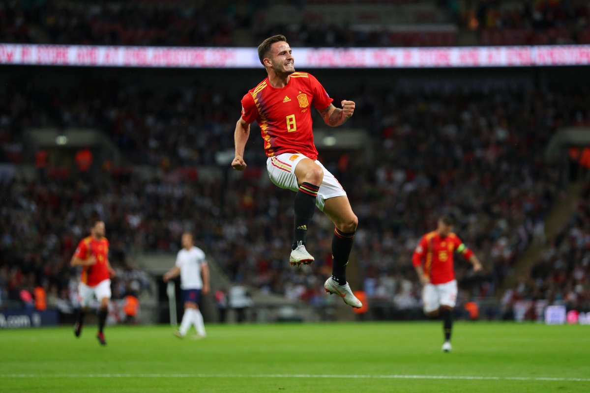 saulniguez's tweet photo. Muy contento por la victoria y mi primer gol con la @SeFutbol.

Un momento que jamas olvidaré y en un estadio histórico como Wembley. https://t.co/Tg1N1WgFFp