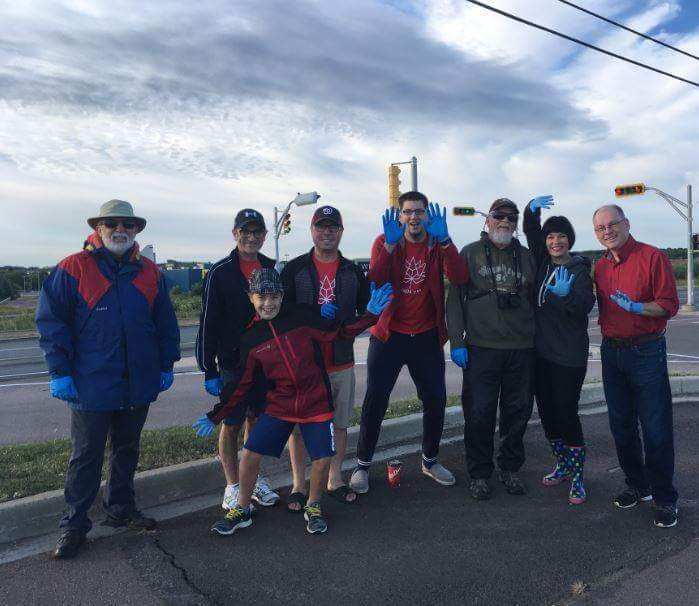 GinettePT's tweet photo. I was joined bright and early this morning by my amazing #TeamGinette volunteers to collect garbage as part of the #CommunityCleanUpChallenge along with my colleagues across Canada! When we work together it's easy to #BeatPlasticPollution! #KeepMonctonBeautiful https://t.co/YCm1Qb10mo