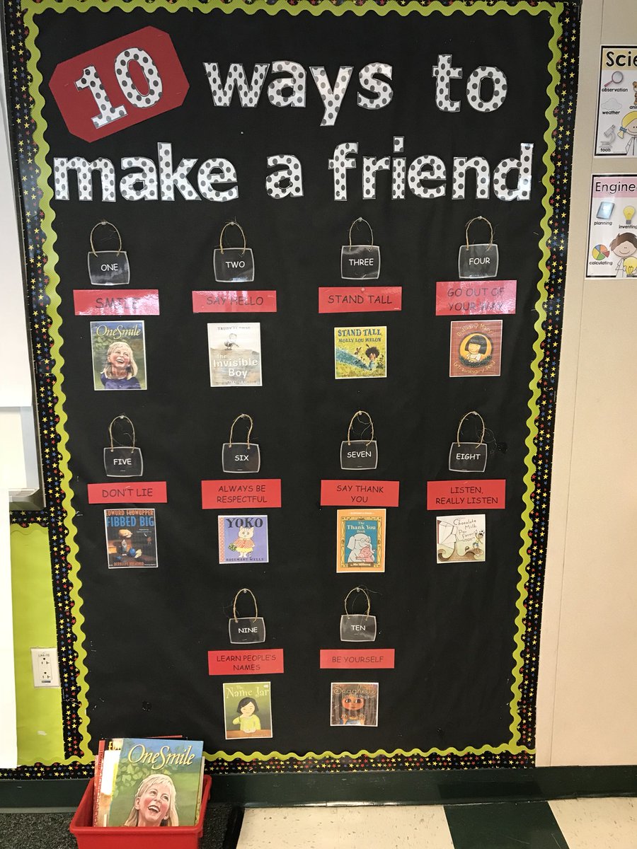 My How to Make a Friend board is ready to go.  I’m excited to use these awesome books as a springboard for rich discussions and positive actions in our 1st grade classroom community.  Idea is from teachingsuperpower.com/2018/08/how-to…
#cusdlearns #CHEpacklife