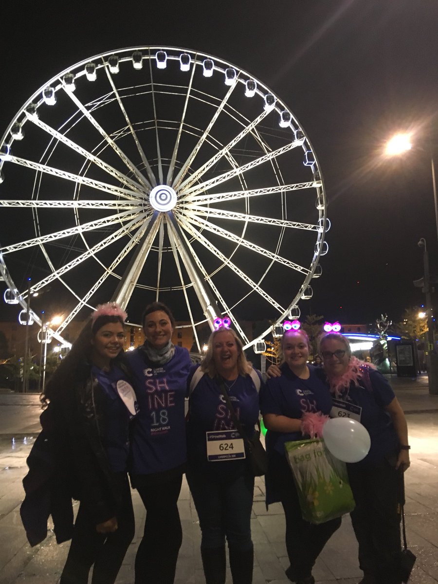 CRUKEventsNW's tweet photo. How stunning is #Liverpool at night? Our Shiners are passing these landmarks on their #ShineWalk tonight #Chinatown #superlambanana #liverbuilding #liverpoolwheel https://t.co/zc9VMFPC1m