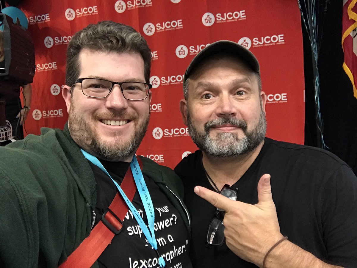 Here with our Keynote speaker <a href="/kevinhoneycutt/">Kevin Honeycutt </a> talking about kids creating content and intellectual property. #SJCOEtechsummit