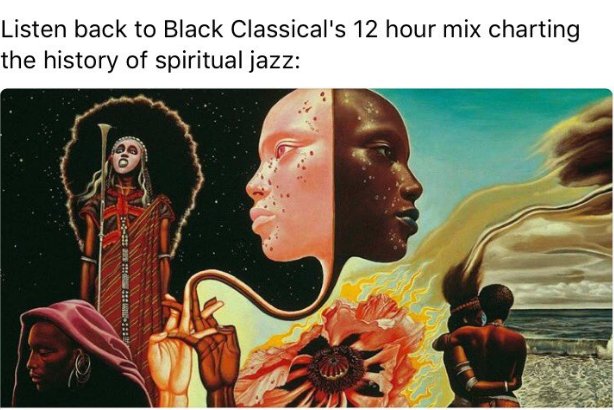 openculture's tweet photo. The History of Spiritual Jazz: Hear a Transcendent 12-Hour Mix Featuring John Coltrane, Sun Ra, Herbie Hancock &amp; More https://t.co/21nDUvCN5N https://t.co/Ytv9f3NljJ