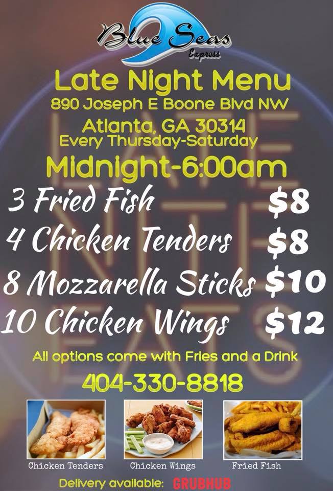 By popular demand, every Weekend <a href="/BlueSeasExpress/">Blue Seas Express</a> &amp; Catering will be open for your late night eats!! #Atlanta #Morehouse #Spelman #ClarkAtlanta #GeorgiaTech #GeorgiaState #AUC #Atl #Atlantawings #atlwings #Atlantalatenight #atlantafood