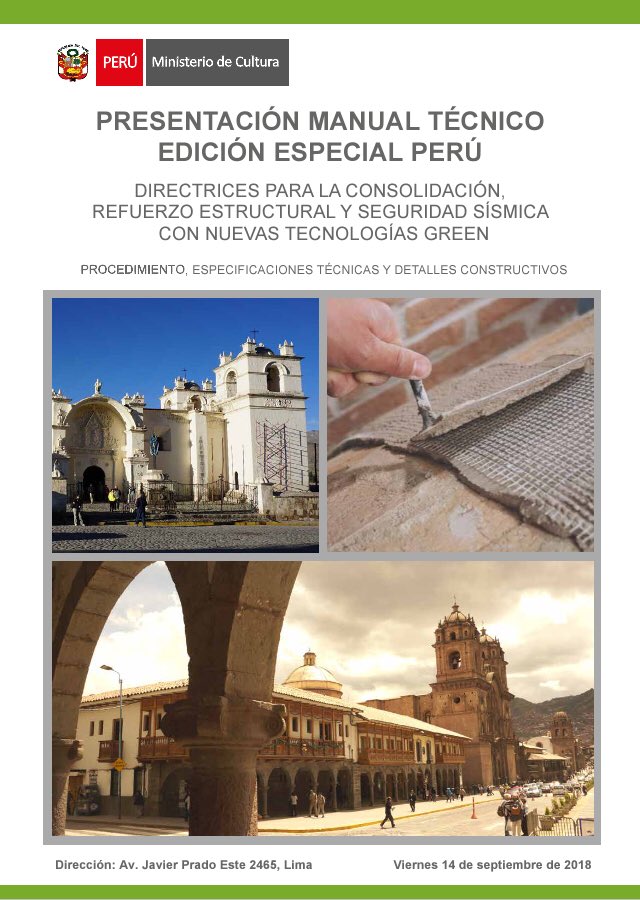 Interesante evento sobre el uso de nuevos materiales para el reforzamiento de estructuras. Viernes 14/09 a las 11am en el Ministerio de Cultura (Lima). Más información en cultura.gob.pe/sites/default/…