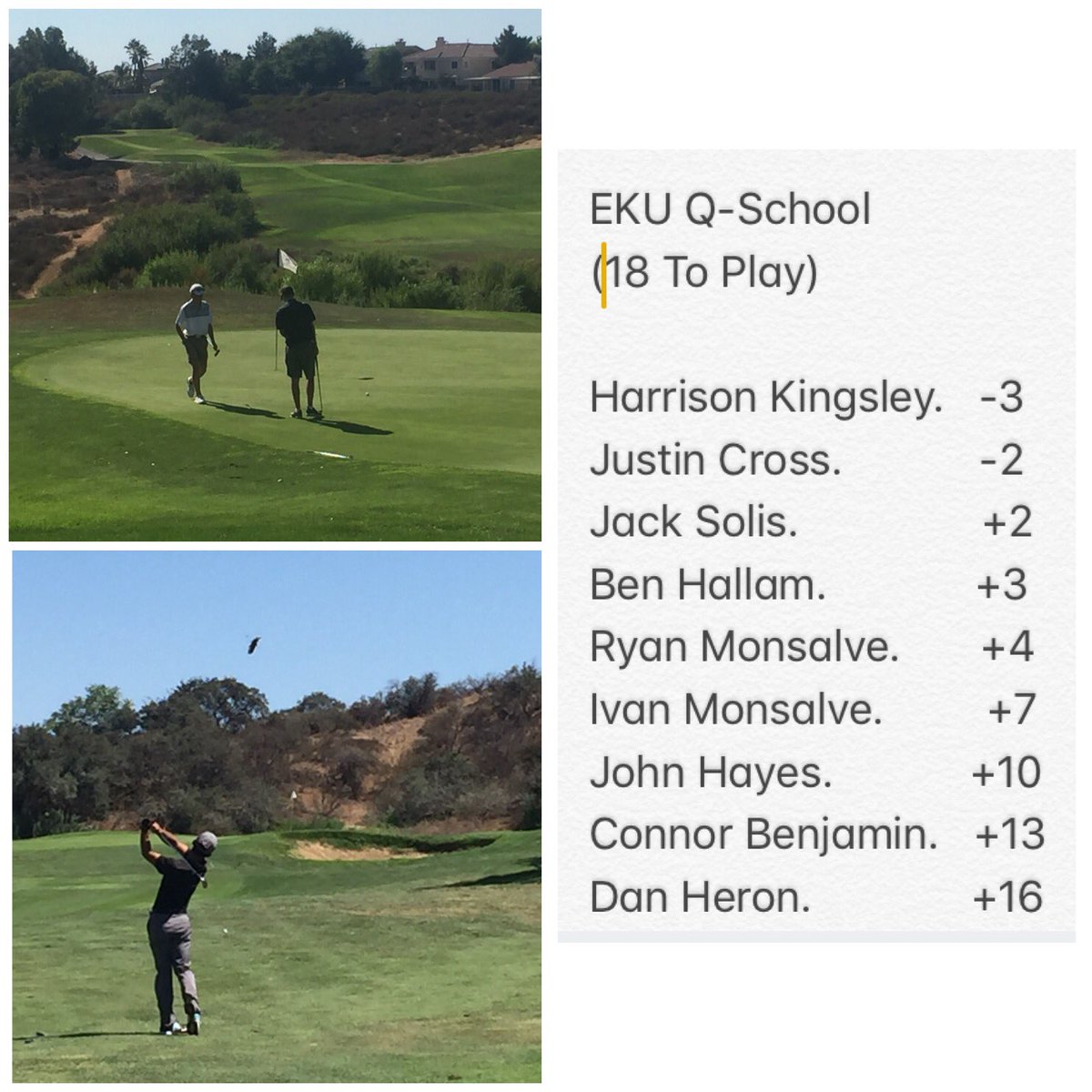 CBUMensGolf's tweet photo. Triple digit heat and a tricky head wind made #EKUQSchool difficult to go low. @TukwetGolf 3SpotsOpen #2CP’s With 18 to play Time to #LanceUp https://t.co/LQItjfxmUA
