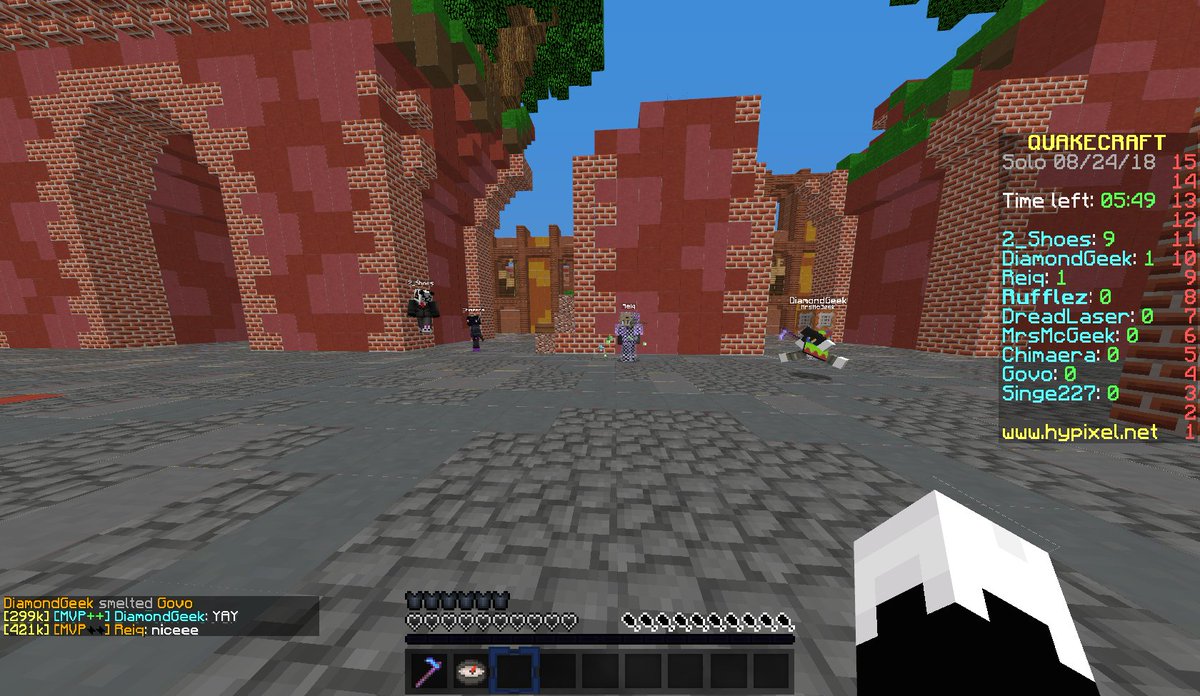 RufflezHypixel's tweet photo. Faves from DiamondGeek's 300K overall kills Part 1: π DG's trigger finger was itching, but 2_Shoes got a turn for the traditional monster kill because DG didn't want to go over π Govo was what we all thought atm was DG's "last kill" π @HypixelNetwork #QuakeFTW #ILoveQuake https://t.co/xuektclHye