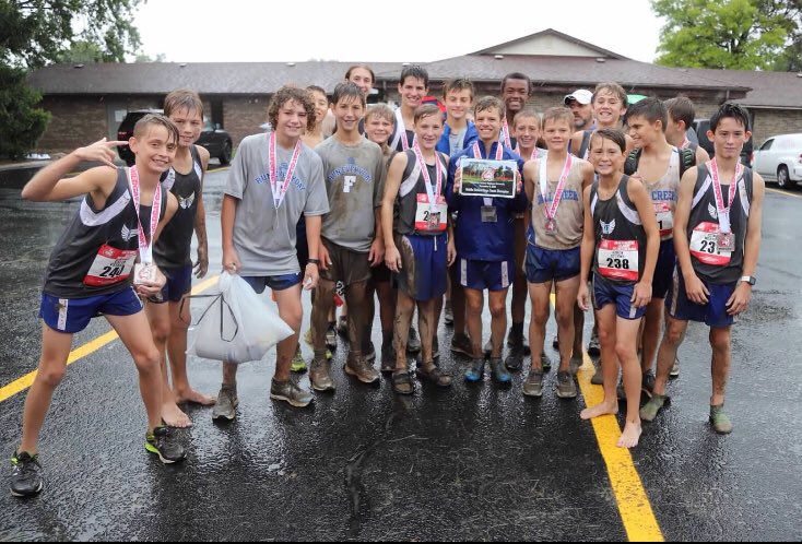 FCJHCC's tweet photo. @FCJHAthletics @FallCreekJH Boys and Girls Cross Country battle through rain and mud to bring home two 1st Place Team Plaques at the Wildcat Classic Invite in Marion! Now ready for Tuesday’s Invite at Riverside. #calmnstrong #herennow #mudbath https://t.co/HpQKIqJ16J
