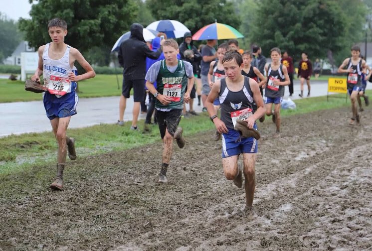 FCJHCC's tweet photo. @FCJHAthletics @FallCreekJH Boys and Girls Cross Country battle through rain and mud to bring home two 1st Place Team Plaques at the Wildcat Classic Invite in Marion! Now ready for Tuesday’s Invite at Riverside. #calmnstrong #herennow #mudbath https://t.co/HpQKIqJ16J