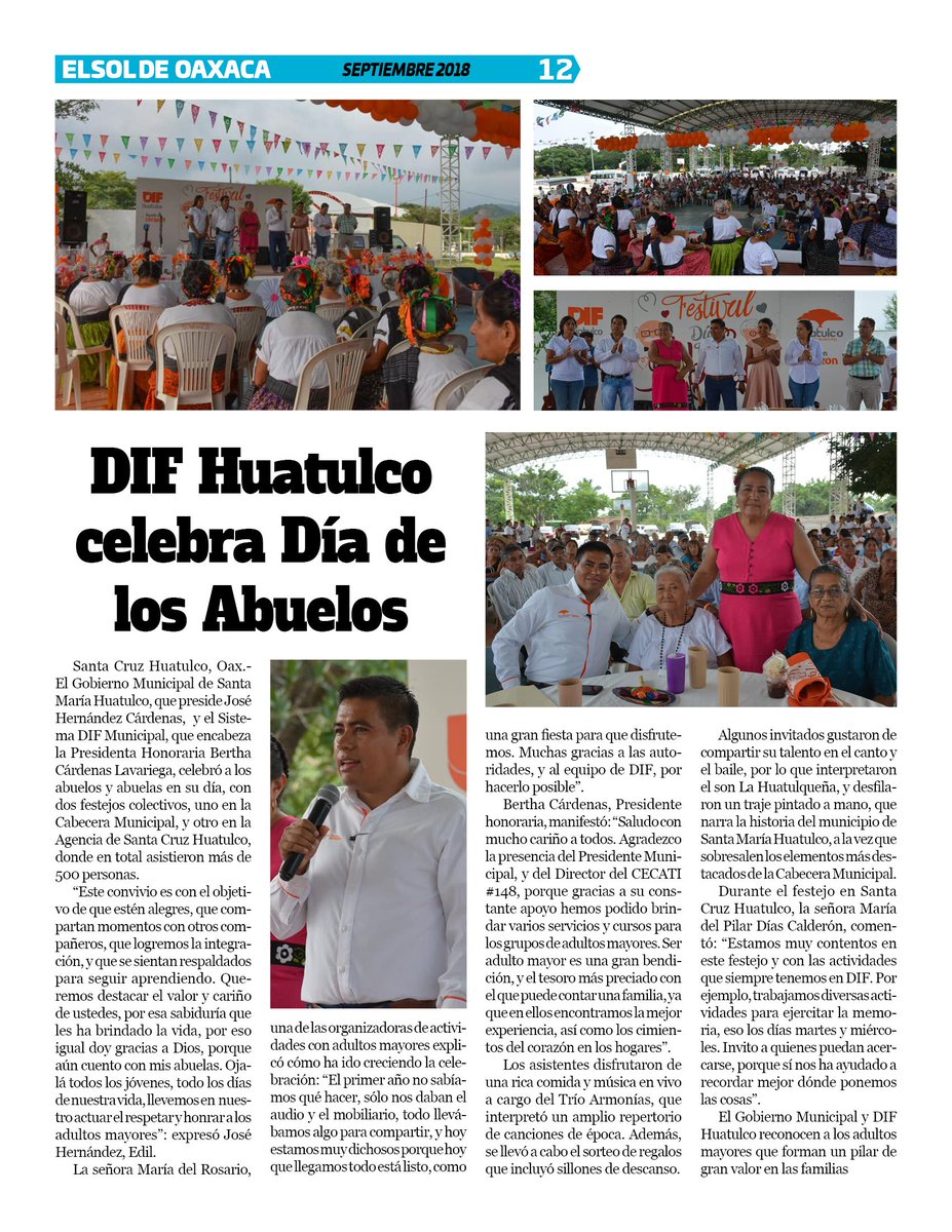 VicManOaxaca's tweet photo. #ElSoldeOaxaca #Numero275 #Mes/Sept. #Pag12
* DIF HUATULCO CELEBRA EL DÍA DE LOS ABUELOS. https://t.co/Dcm83O79p8