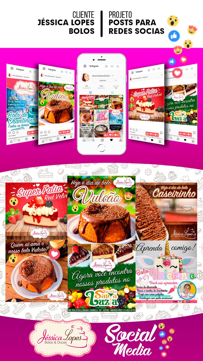 logoartedigital's tweet photo. Projeto de social média - cliente @jelopesbolos
.
#socialmedia #designgrafico #designweb #design #logotipos #logodesign #artedigital #job #projetodigital #redesocial #midiassociais #emarketing #bolo #bolovulcao #cake #instaartist #likeforfollow #followtrick https://t.co/kQhO8IQKYg