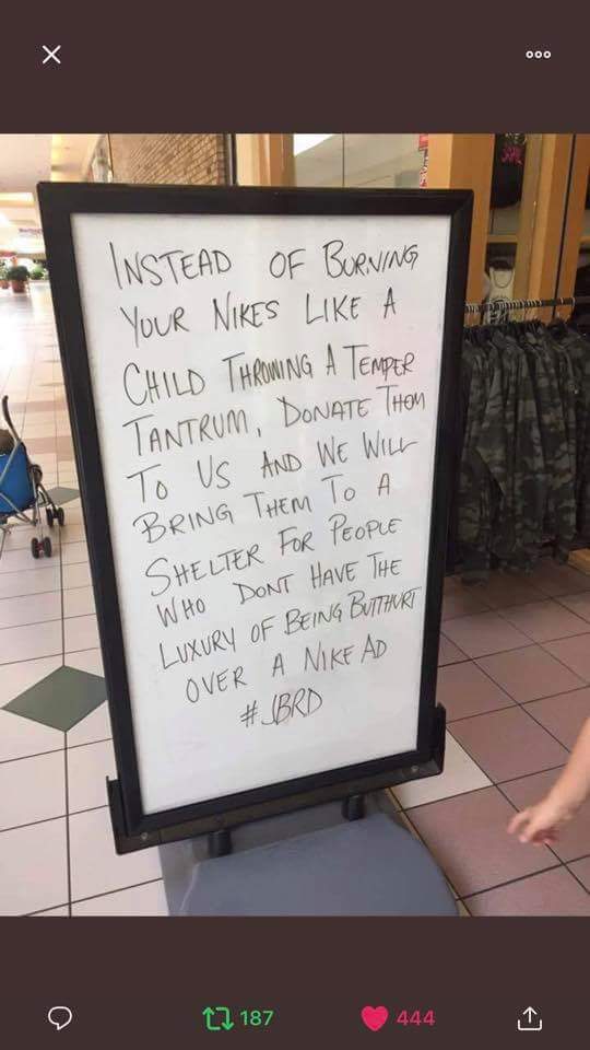 cupnjava's tweet photo. #jbrd A homeless vet might appreciate some shoes if you're too much of a patriot to wear Nike. https://t.co/bbCfeaFqC0
