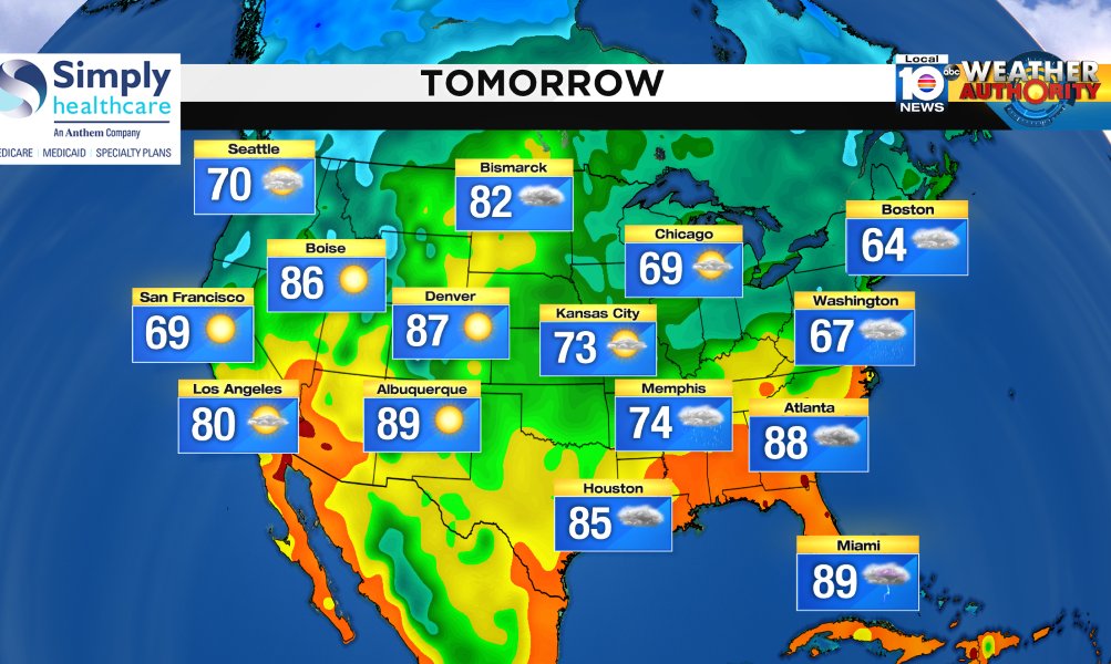 Here is the national forecast for tomorrow Presented by Simply Healthcare https://t.co/kL5DcE5Ep8