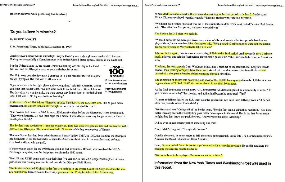 Pic1 = Excerpt from “Press On” (elsewhere, “Strive to Excel”) by Tim Clinton, published online in several places and is also an entry in “Ignite,” a book he co-authored with Max Davis.Pic2 = Excerpt from Bruce Lowitt in the St. Petersburg Times, 1999.