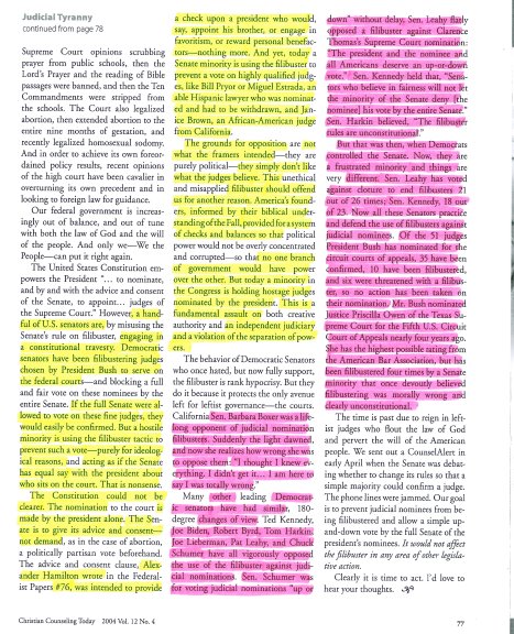 Pic1 = Excerpt from “Christian Counseling Today” (vol.12, no.4) by Tim Clinton.Pic2 = Excerpt from “A Constitutional Travesty” on  http://breakpoint.org  by Chuck Colson.Pic3 = Excerpt from “Sen. Strangelove” in WSJ by Pete Du Pont.