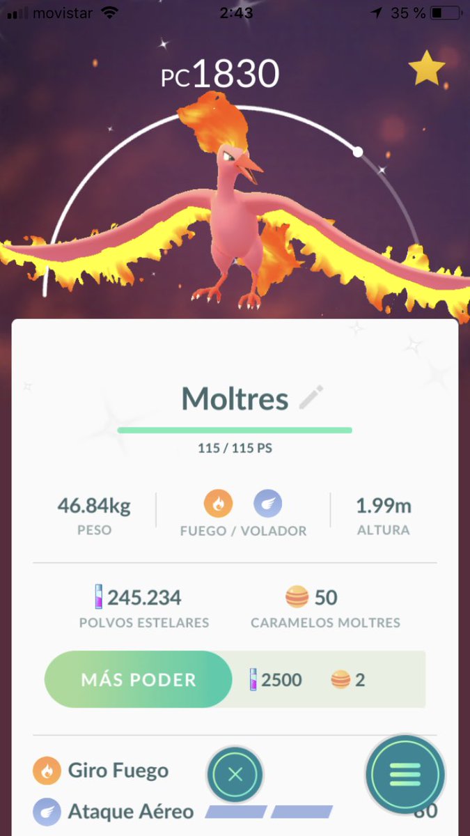 rubentoise's tweet photo. ¿Hubo suerte entrenadores? ¡Conseguí un Moltres Shiny en el último pase gratis! Los días como hoy me enorgullecen en ser parte de esta comunidad #PokemonGoLife https://t.co/lx1iThFpdn