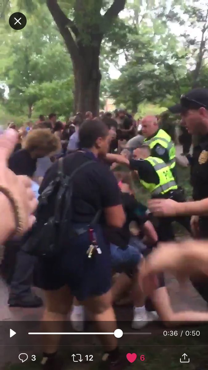 kaysaysit's tweet photo. @ChapelHillPD @UNCPolice using excessive force on protestors and students. One girl is slammed to the ground and then cannot get up. #SilentSam Credit @CharlieMcGeeUNC. @UNC @ChancellorFolt https://t.co/r3DER5oxsA