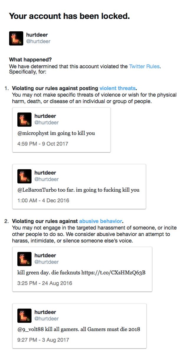 finally got reported for jokingly telling my friends to die. and gamers. and green day
