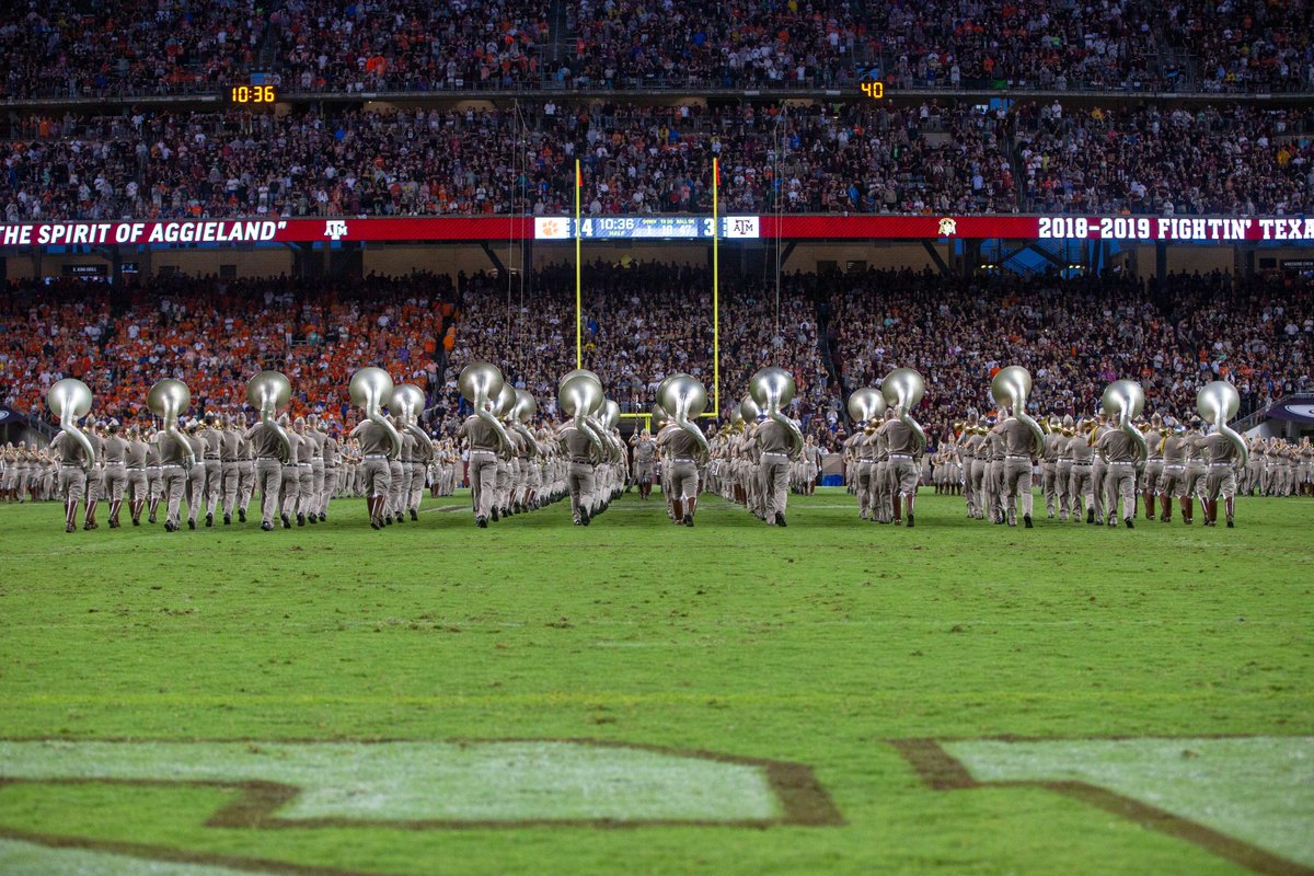 band marching away from camera on kyle field