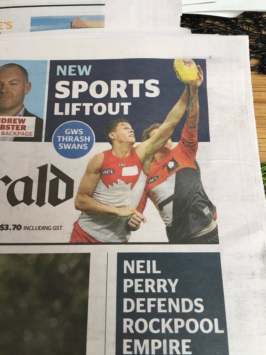 Here’s a question for my journo mates. Why would Fairfax remove the sponsor ads from Swans and Giants jerseys featured on the front cover of the <a href="/TheSunHerald/">The Sun Herald</a> Because they are not advertisers? Is that extortion of sorts? And yes a subtle distraction from the Swans’ loss yesterday