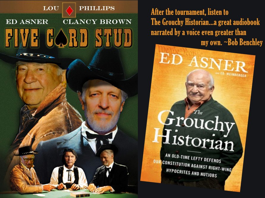 RobertBenchley's tweet photo. @RealClancyBrown Break a wrist (and not a leg unless you plan to do another audiobook)! #PokerWithEd #TheOnlyEdAsner #LouDPhillips ♠️ ♥️ ♣️ ♦️ https://t.co/GeHQC4r15P