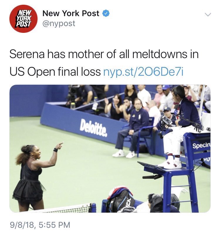 One is “arguing a strike.” One is “having a meltdown.” 7 days apart. #Serena