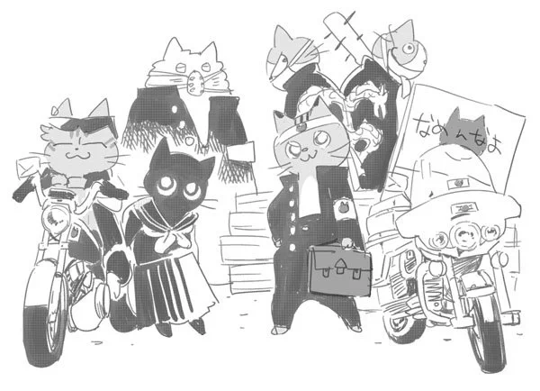 連載終了したので、「なめ猫さん」の企画初期段階のデザインなどを恥をを忍んで放出してみます。
この頃は「元祖なめ猫」をあまり知らず「服を着せてください」と指摘されるまで、本気でただの猫を描いていた勘違い期。 