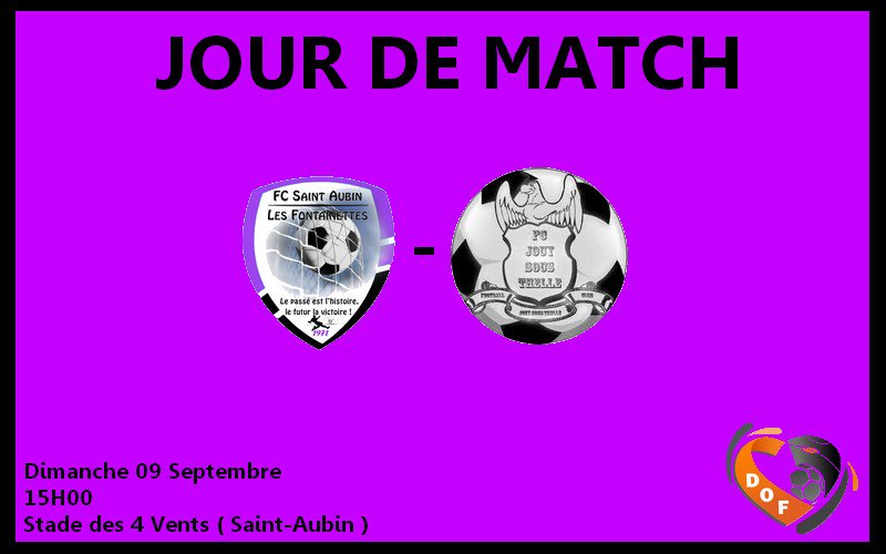 fcsaintaubin's tweet photo. ⚽️⚽️ Jour de Match ⚽️⚽️

Equipe 🅱️

🆚Jouy Sous-Thelle FC
🏟️Stade des 4 Vents
🏙️Saint-Aubin en Bray
🏆Division 5 Groupe C
🗓️Journée 1
🗓️ Dimanche 09 Septembre 2018
🕒 15H00 https://t.co/MChQtAXGK2