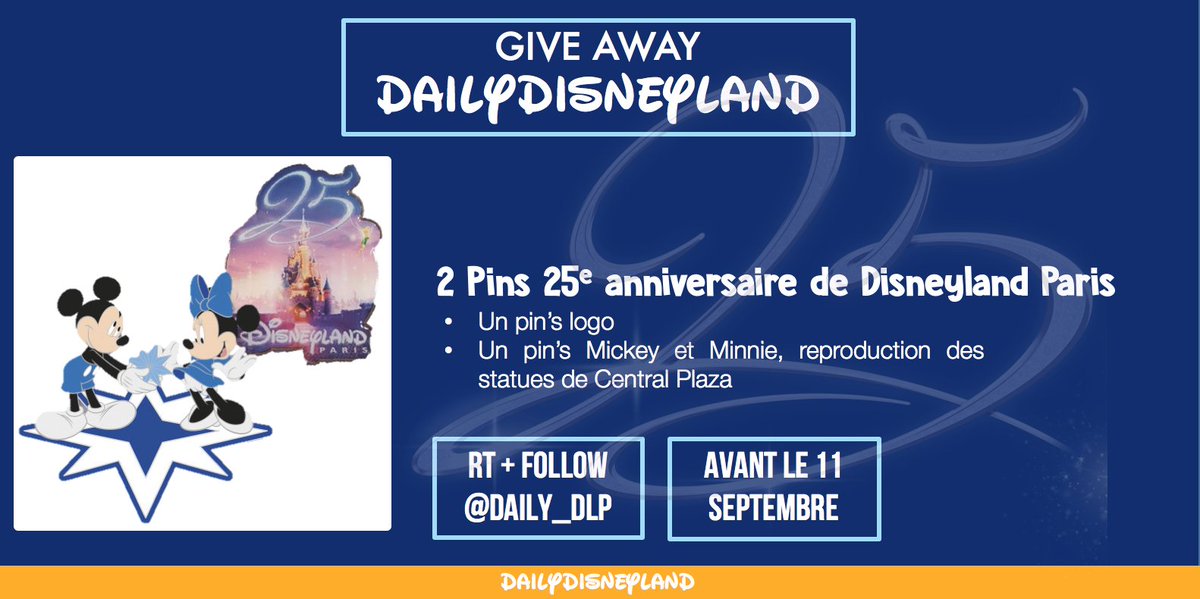Daily_DLP's tweet photo. Alors que ce dimanche marque la fin de la longue saison du 25e Anniversaire de Disneyland Paris, Daily Disneyland vous propose de gagner un de ces deux pin's anniversaire ✨ ! 
RT + FOLLOW @Daily_DLP avant le 11/09 pour tenter de remporter un des deux pins. #GiveAway https://t.co/Ru8RzGZWEh