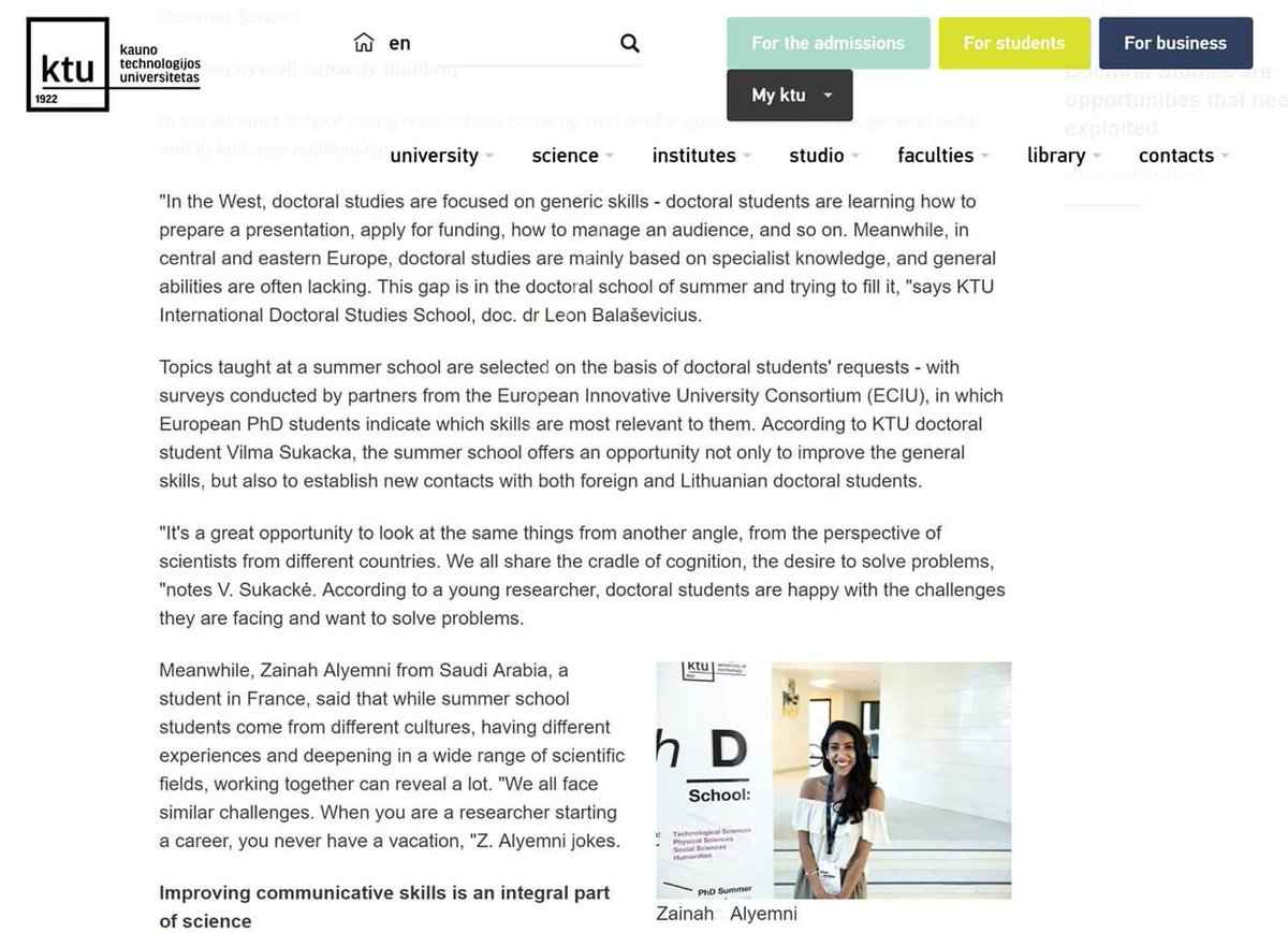 Our colleagues, Zaina alyemni, participated in this years 3rd Ph.D summer course, organised by Kaunas University of Technology @KTUnews 
<a href="/CompRespCerag/">Comportements_Responsables_CERAG</a> <a href="/LaboCERAG/">CERAG</a> <a href="/marketingcerag/">Marketing CERAG</a> 
ktu.edu/news/tarptauti…