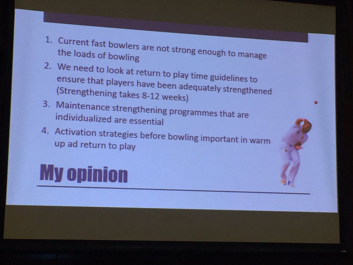 MHgglund's tweet photo. Myth busting from Dr Janine Gray at #SLSEM2018 Lumbar injury in cricket fast bowlers🏏 https://t.co/LaE5XkZ83r