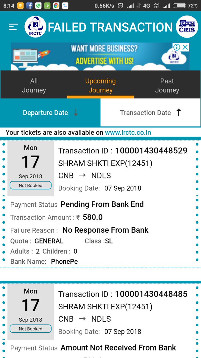 abhishukla2013's tweet photo. Dear @PhonePe_ I booked Ticket from @PhonePe_ my amount deducted but not paid to irctc. Resolve my issue otherwise I will take legal action. @thebharatseva https://t.co/a7DdnitKfT