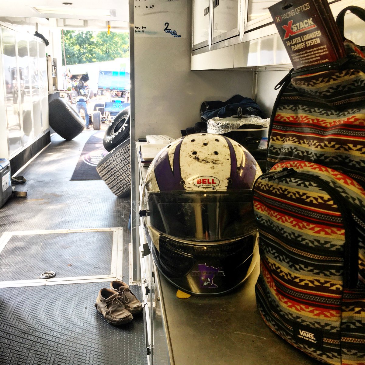 TLRacingLLC's tweet photo. We’re in the pits at Cedar Lake Speedway working out of the @RacingLusk hauler tonight. Stop by or find me and this backpack full of @BellRacingUSA goodies. #ChampionsWearBell #TracksideService https://t.co/WMb9c3OGI3