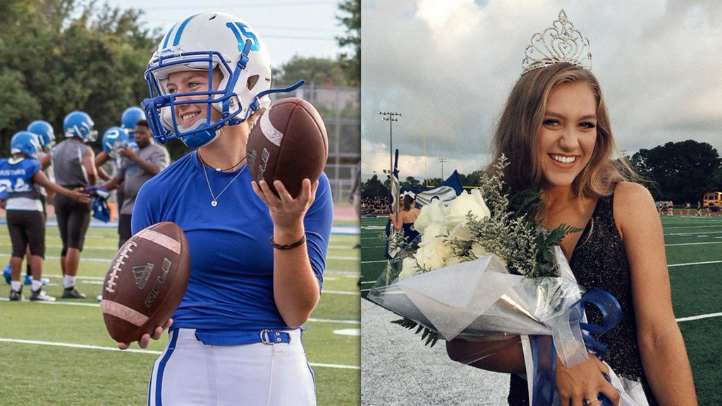 WHAS11's tweet photo. VIDEO: Homecoming queen kicks game-winning extra point in overtime https://t.co/VL3qhi1ddD https://t.co/7xXkMWXFoi