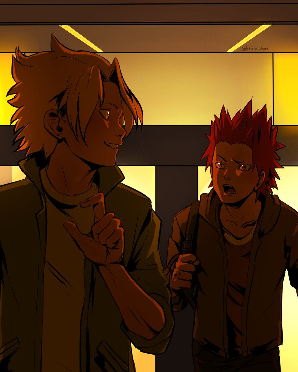 "Let's check this store too!"
"Hey, aren't you really tired? We've shopping all the day, it's 8pm already!"
"Haha, don't tell me you're tired, Kirishima."
"No, I'm worried about you!"

#kirikami #bnha