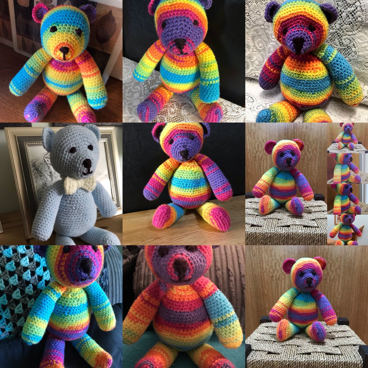 DesignsByJoT's tweet photo. I’ve been told it’s #NationalTeddyBearDay today. So here’s a few I’ve made lately to brighten up your Sunday morning 🌈🌈🌈#UKGiftHour #Crafturday #giftideas Available to buy - handmade to order on Etsy #designsbyjot and EBayUK #joanne555jasper https://t.co/daK36x1L0l