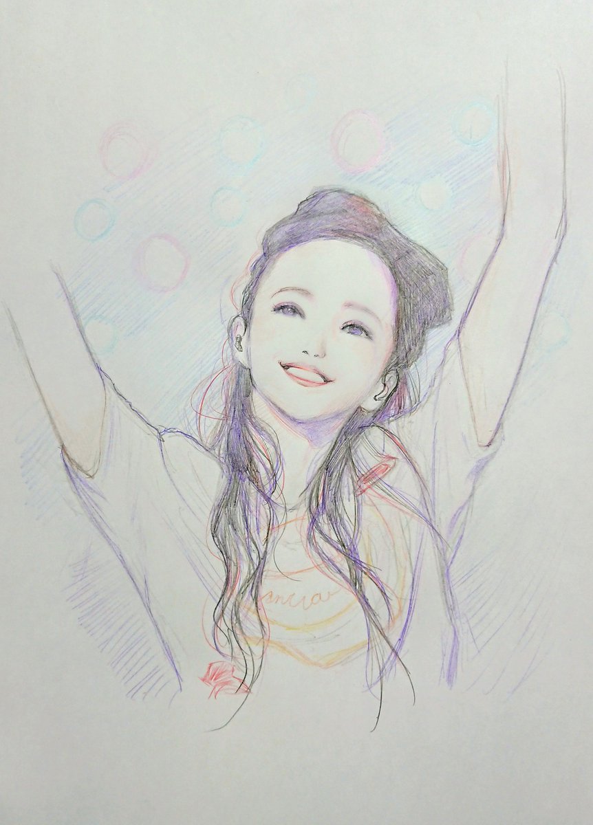 Idein お休みでもう一枚描けた 笑顔でーーー コピー用紙 落書き 安室ちゃん 安室奈美恵 人物画 イラスト 色鉛筆 手描き 漫画 Pencildrawing Sketch Drawing Colorpencil Art Girl Illustration Comic Artistry Artist