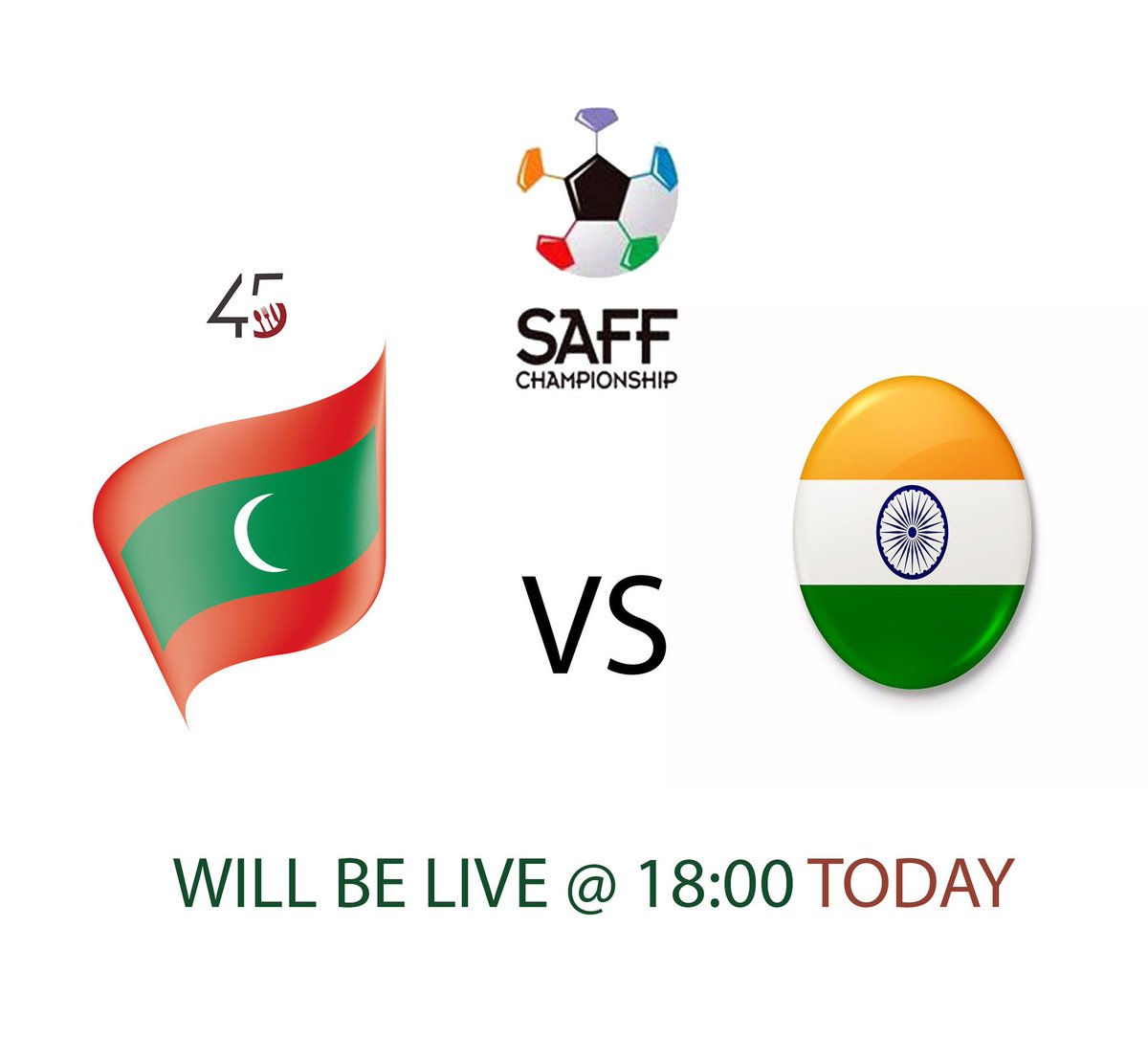 ifortyfive's tweet photo. Where are all our national team supporters? Come join us at 1800hrs when we go up against India. Let's get a spot in the semi final. 😃 #gomaldives #SAFFSuzukiCup2018  #i45 #i45tastessightssounds #i45footballfoari https://t.co/Pq8AMLTOxW
