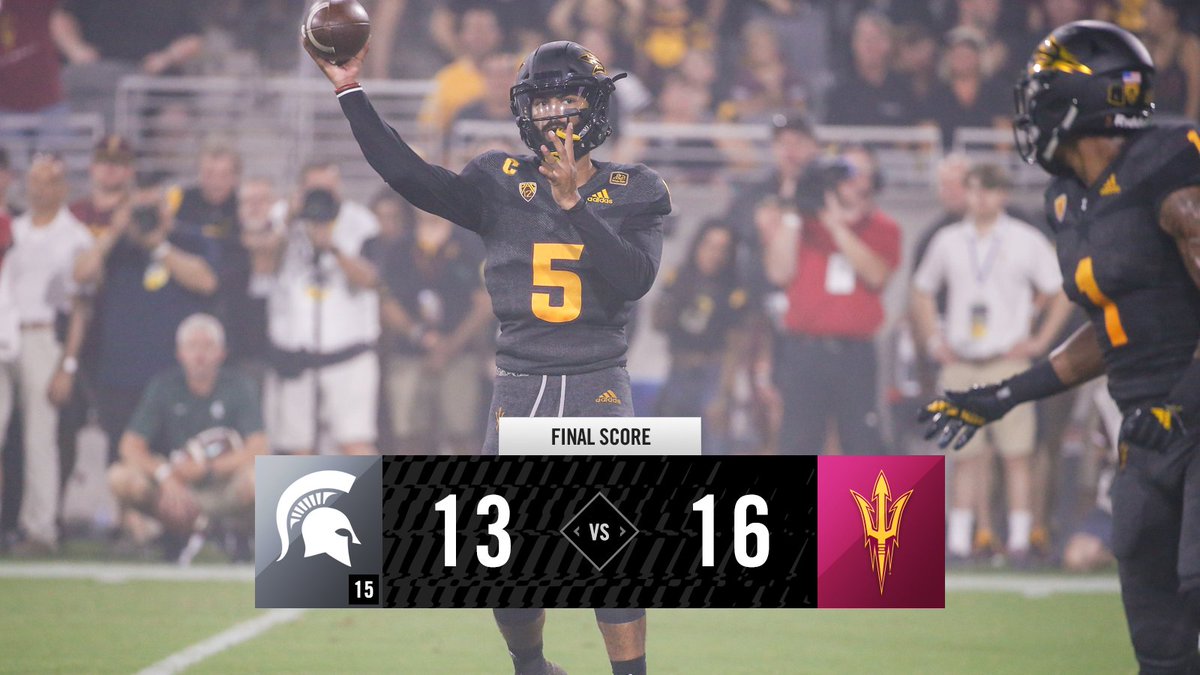Pac12Network's tweet photo. WHAT A GAME! 

@ASUFootball completes the comeback to pull off the upset against No. 15 Michigan State.

#MSUvsASU | #Pac12FB https://t.co/D6axrVsj2J