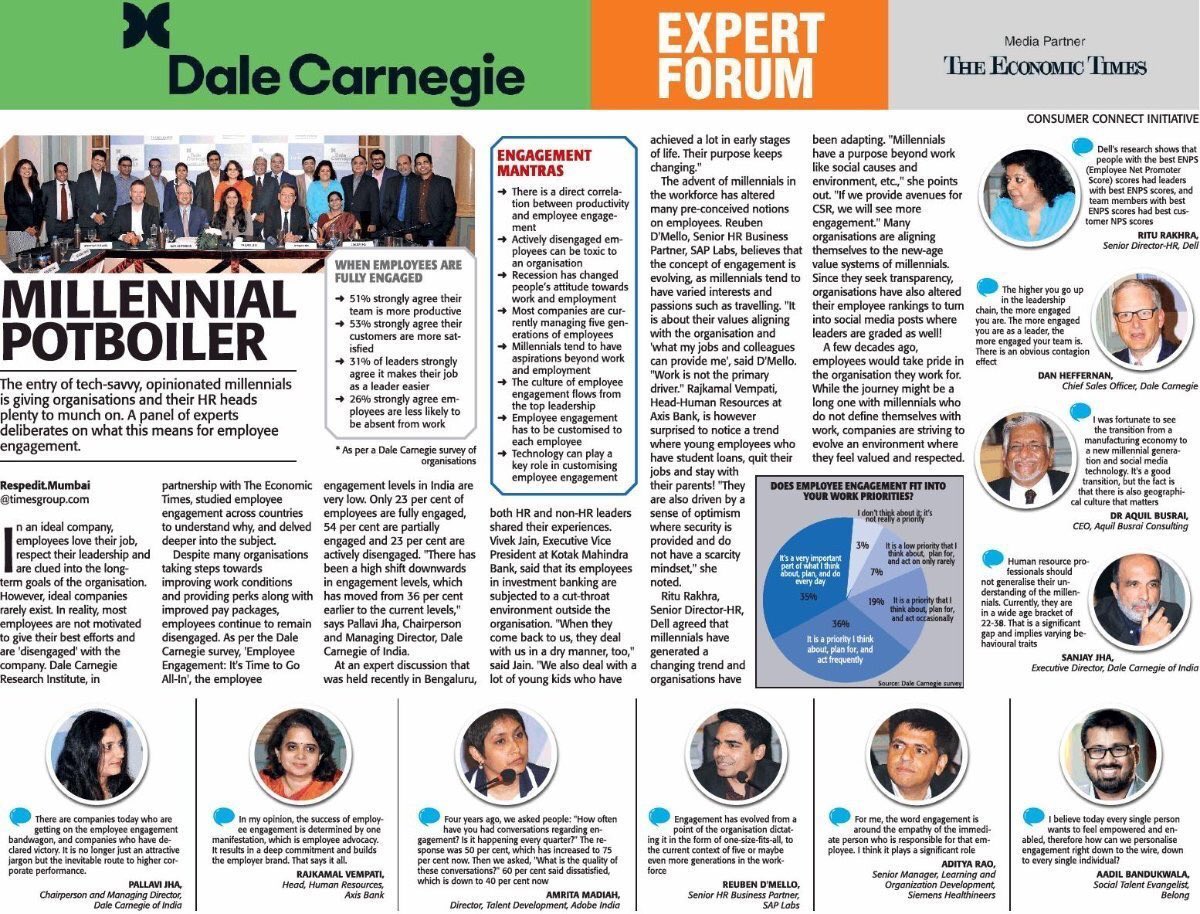 ReubenDmello's tweet photo. Interesting discussion with #hr #leaders featured in #EconomicTimes.  About trends in #EmployeeEngagement. #DaleCarnegie #ExpertForum https://t.co/OIT3X8jOHr