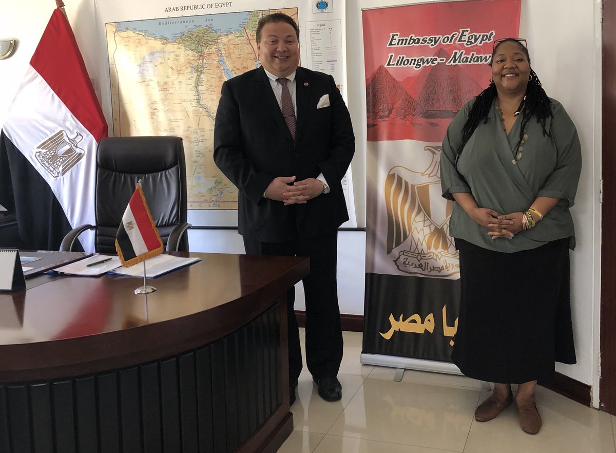 EgyptInMalawi's tweet photo. @mahereladawy welcomed to the Embassy of #Egypt in area 43 what he feels to be a dear friend &amp; sister @cherrynicely to discuss everything about #ZATHU bringing girls &amp; boys together to forge a more equal #Malawi.. https://t.co/AYM72y7sMn