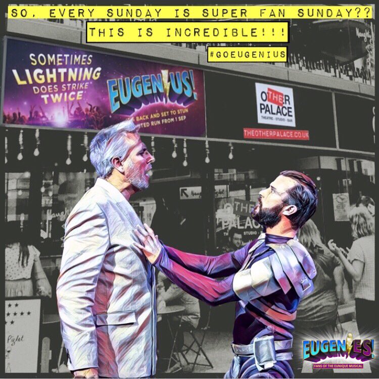 EugeniusFans's tweet photo. Morning #Eugenies &amp; happy super fan Sunday!

Comic-Con in a theatre!! Exclusive merchandise available, collectable items, chat with the cast &amp; creatives⚡️

Tickets selling fast (at £30 who’s surprised?!) come &amp; join @eugeniusuk for these one of a kind shows. #theatre #london https://t.co/hq4nV995wD