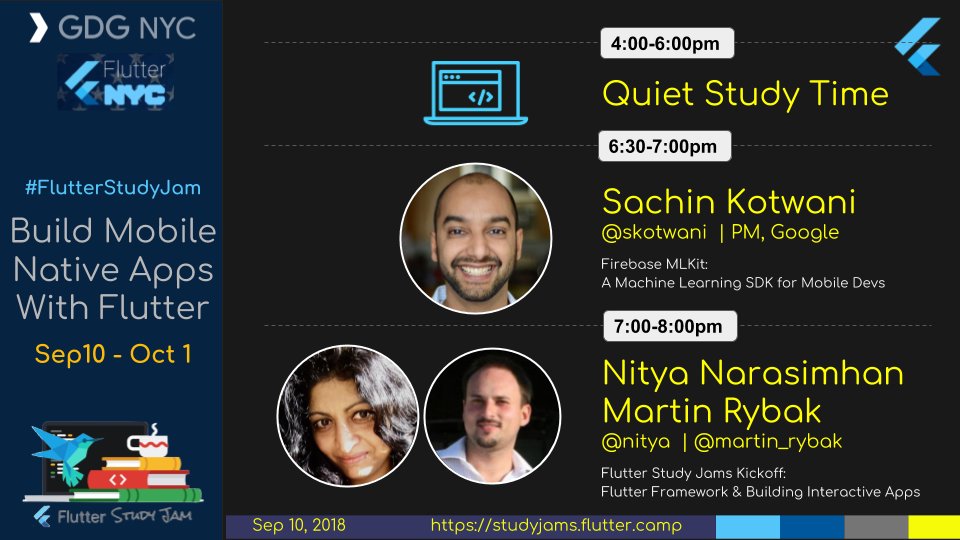 gdg_nyc's tweet photo. It's happening! #FlutterStudyJam kicks off at Google NYC tomorrow. Join @skotwani @nitya @martin_rybak &amp; members of @gdg_nyc &amp; @nycflutter communities to kickstart your @flutterio journey! 
Plus good food, stickers and a #Dash plushie raffle? 😱

RSVP NOW:
https://t.co/qZwWh66PK4 https://t.co/rb8lcRqIau
