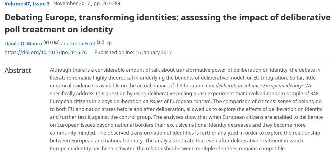 Ita_PolSc_Rev's tweet photo. 🏆#IPSR @fabio_franchino congratulates the winners of the 2017 Sartori Best Article Prize @DaniloDiMauro & Irena Fiket on debating Europe, transforming #identities 👏 #sisp2018
🧐 Do deliberative polls shape political indentities?
FREE ACCESS👇
https://t.co/EgibtfptT4 https://t.co/3lrLdIKjkn