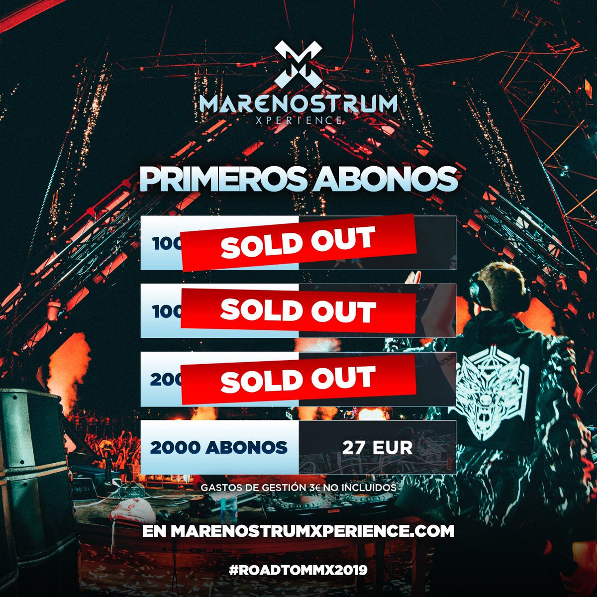 MarenostruMMX's tweet photo. 4.000 ABONOS VENDIDOS en menos de 3 horas a la venta. La VI edición de #marenostrum promete ser épica.
#recordventasmarenostrum
#recordventas #hazloqueamas #marenostrum #MMX #VIEDITION https://t.co/Vyz9dbU8bx