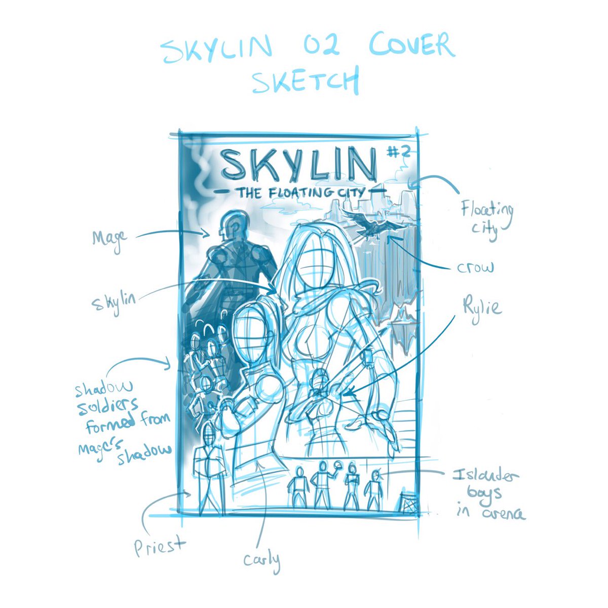 kyleP_Art's tweet photo. Here’s the original Skylin 2 cover thumbnail sketch, finished inks, and full colored version 😁 Charon Comics’ Kickstarter is going strong, so if you’d like to help back this project click the link above in my bio. Thanks for your support everyone! ☺️🙏 #skylin #charoncomics https://t.co/BAc2brommh