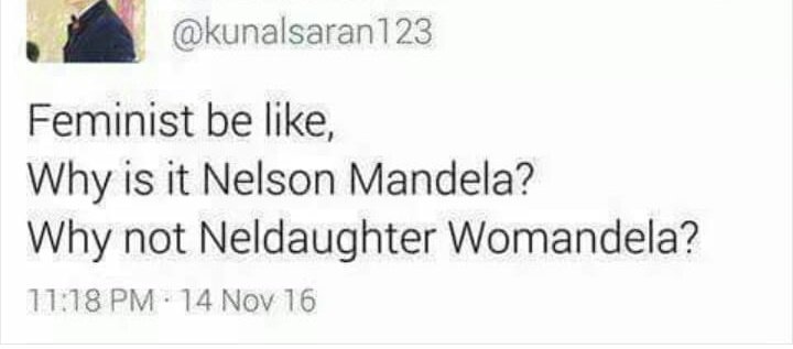 HumorousMuslim's tweet photo. How about "Peopledela" to make it "gender neutral"? ;)

#Feminism #GetItRight https://t.co/0ez3HQgwtF