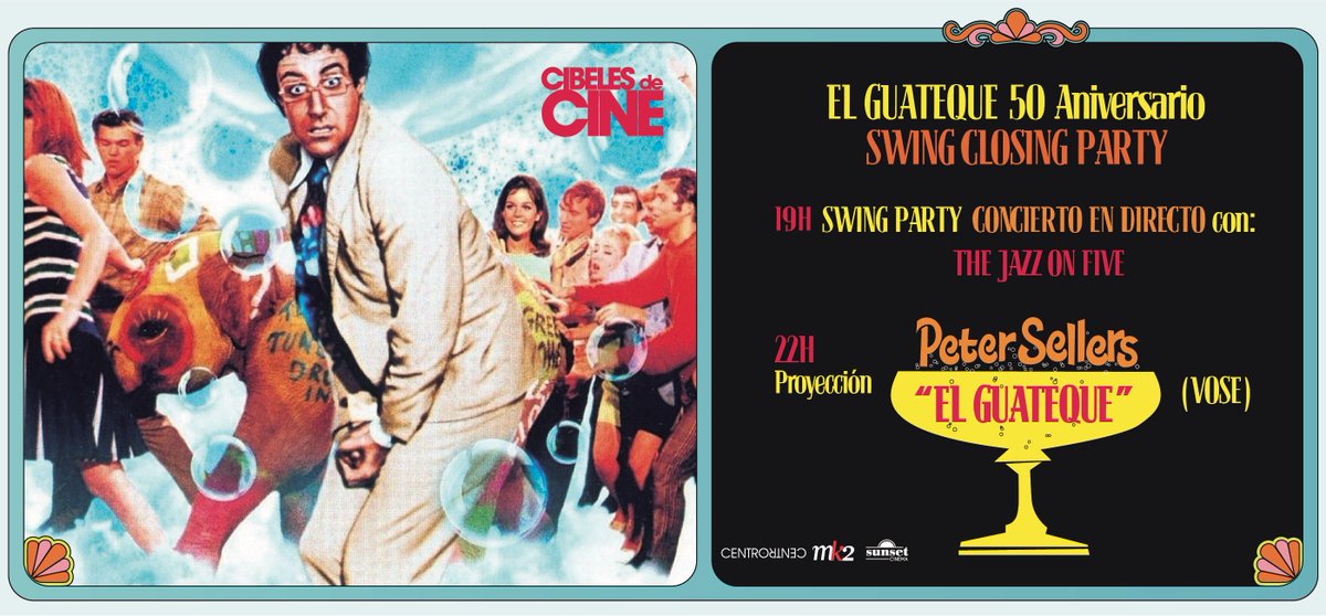 CibelesCine's tweet photo. Esta NOCHE #Domingo CIBELES DE CINE alcanza su THE END con ✰ SWING CLOSING PARTY + el 50 ANIVERSARIO de EL GUATEQUE ✰. 

💫 👗 💫 ¡Desde las 19H! 💫 👗 💫 ENTRADA GENERAL + COMBINADAS #CENA #COPA #MOJITO (incluye FIESTA + CONCIERTO SWING + PELÍCULA) https://t.co/S3o2f1gcc0 https://t.co/HGdHe3xt5d