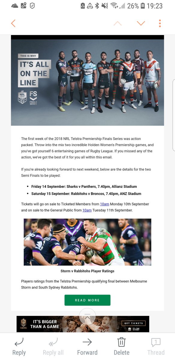 RedV4Life's tweet photo. WTF @nrl received this email asking if i wanted to watch souths vs broncos not @NRL_Dragons get your job right @nrl? Obviously the @NRL_Dragons upset your plans.#RedV4Life https://t.co/ulYZXb2VOb