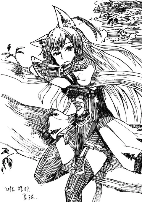 アタランテが可愛く描けなかったのが悔しかったのでテイク3。猫が何かの上に顎のせる感じで… #1日1敷紙 